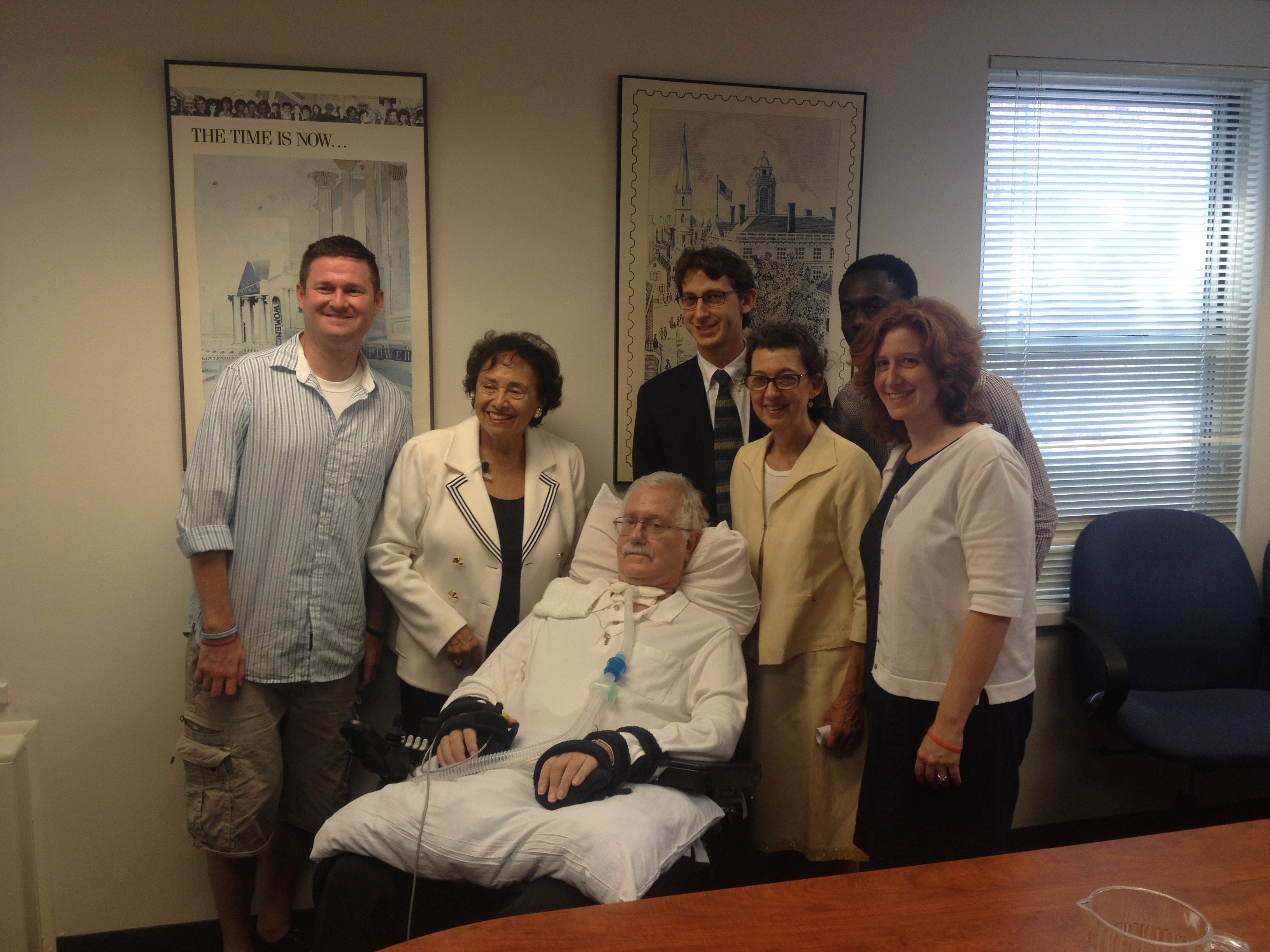 From left: Pat Quinn (co-creator of the ALS Ice Bucket Challenge), New York Congresswoman Nita Lowey, Daniel's father, Daniel, his mother, Max (one of Daniel's dad's nurses), and Daniel's sister.
