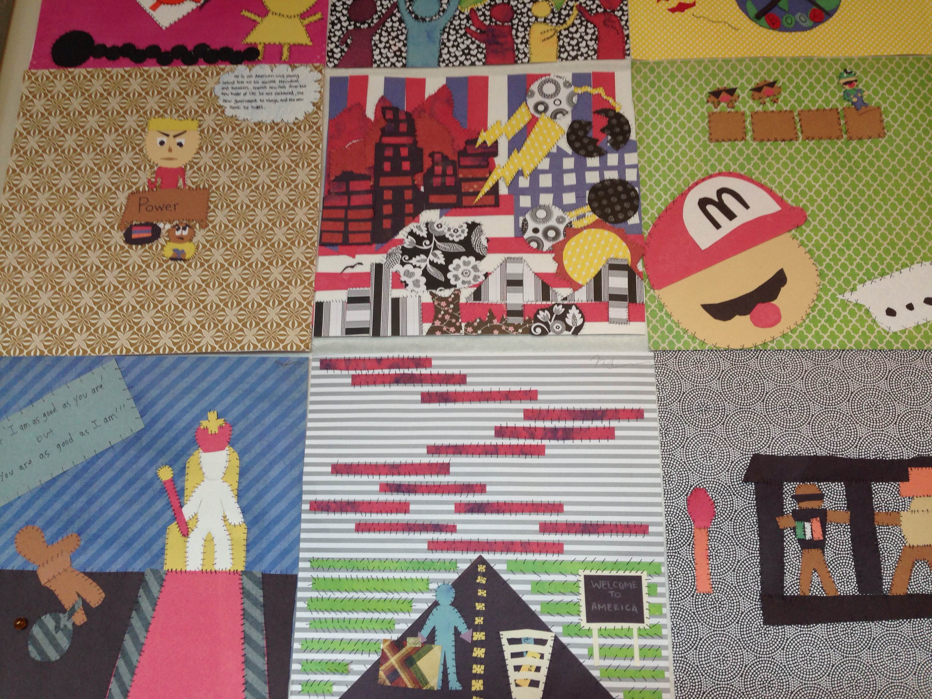 Karen's class stitched together their individual arpilleras to make a diverse quilt that all took part in creating.