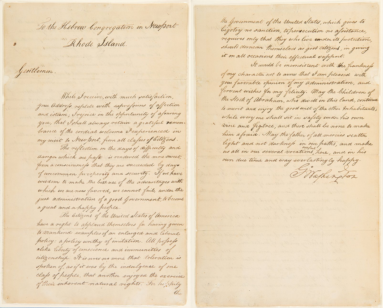 George Washington's 1790 letter to Moses Seixas. Courtesy of the National Museum of American Jewish History.