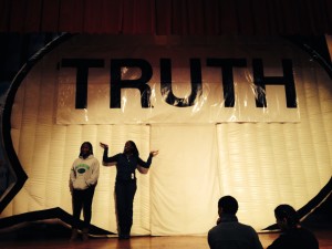 Students after they told their truths in the Truth Booth at Facing History New Tech.