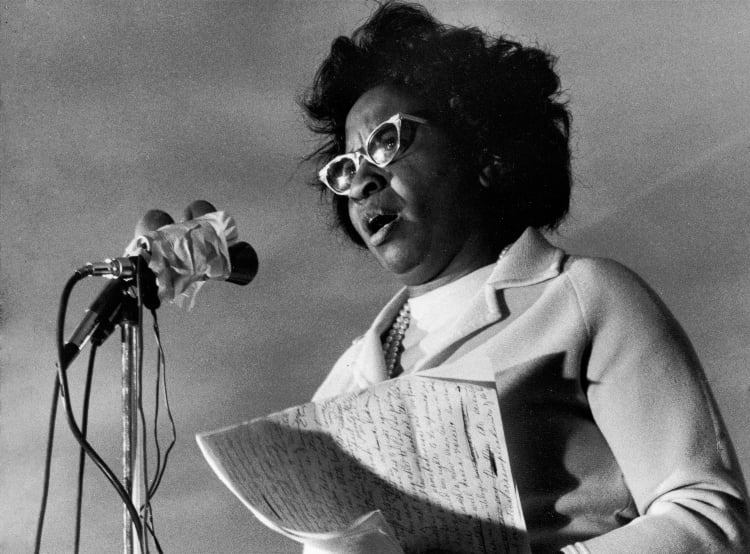 PHOTO: Clara Luper announces her candidacy for the U.S. Senate at a rally on Oklahoma City's east side on November 16, 1971 (AP Photo).