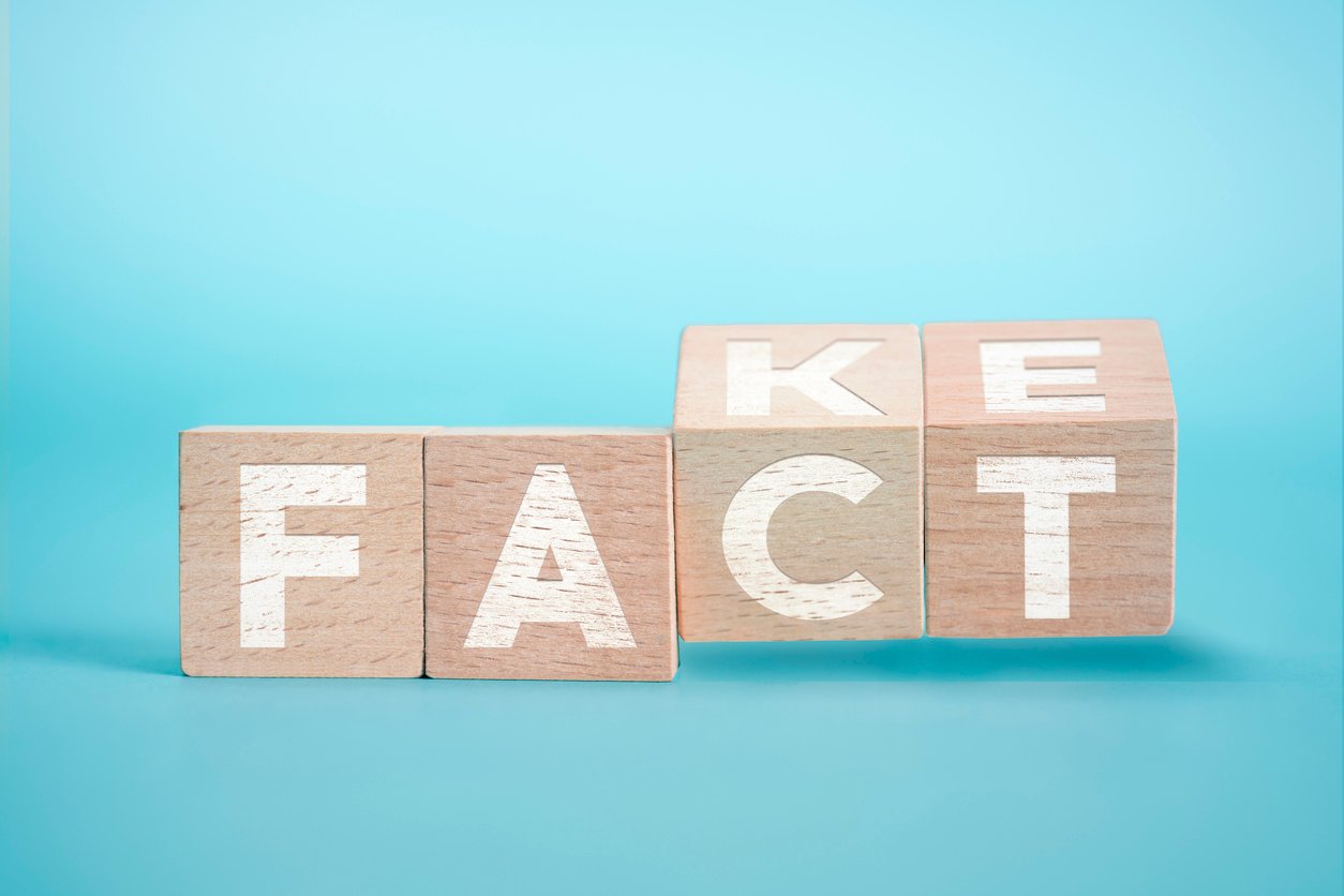 Blocks displaying the words "FACT" and "FAKE"