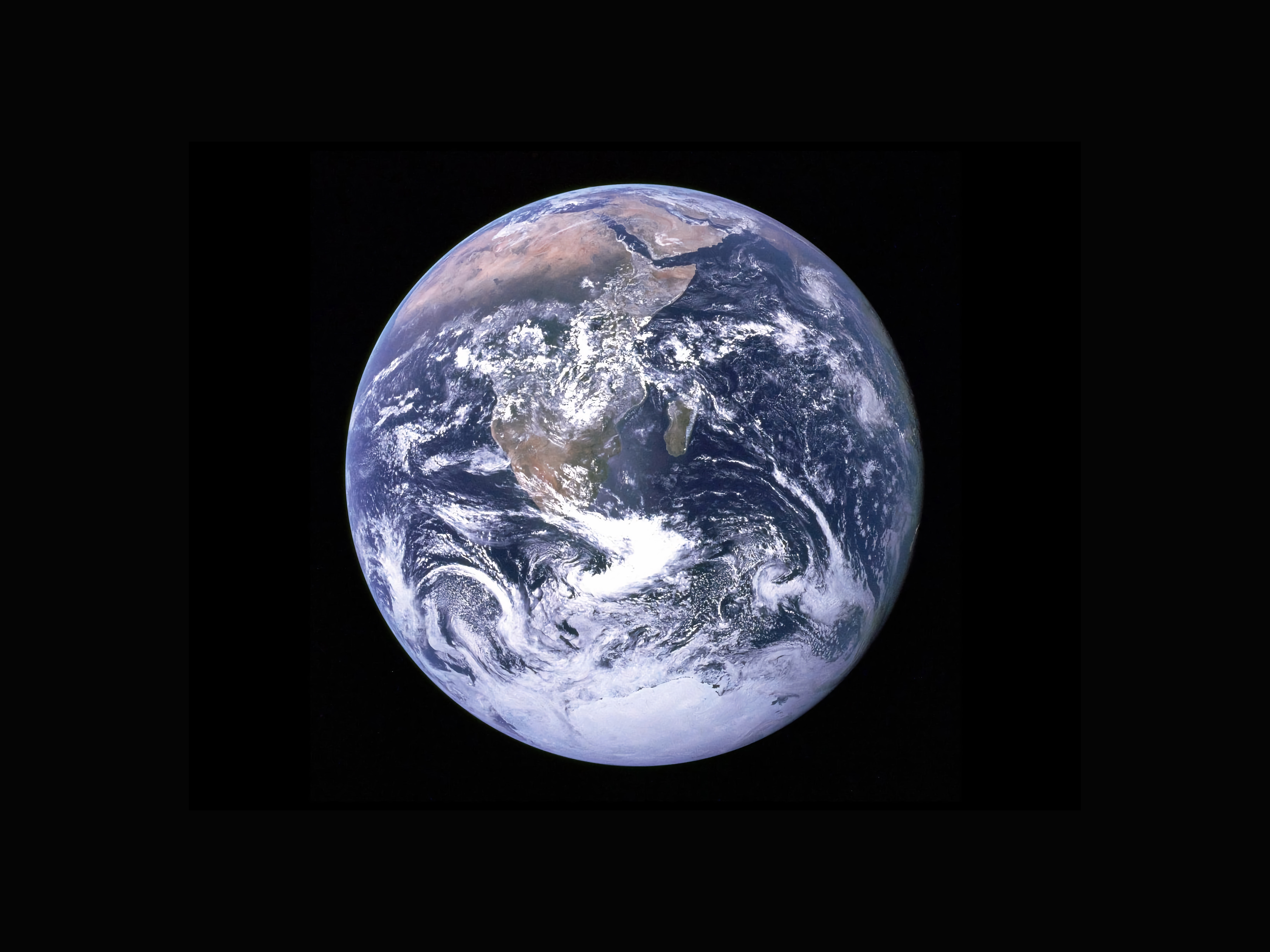 The Earth as seen by the Apollo 17 crew traveling toward the moon.