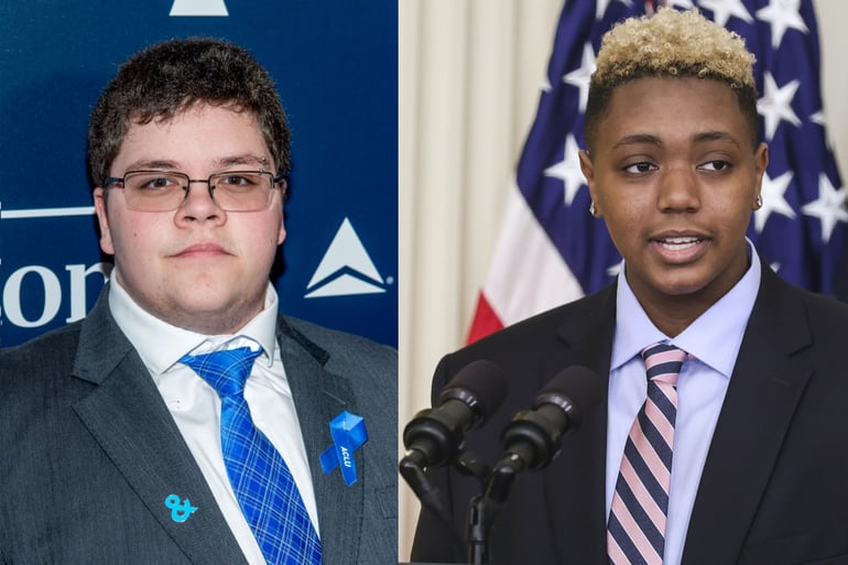 Pictured above (left to right): Gavin Grimm at the 28th Annual GLAAD Awards (2017) and Ashton Mota at the White House Pride Month celebration (2021).